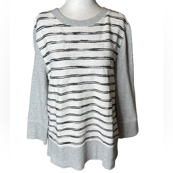 Lou & Grey Sweaters - Lou and grey cozy striped cotton terry sweatshirt grey sleeves crew neckline L